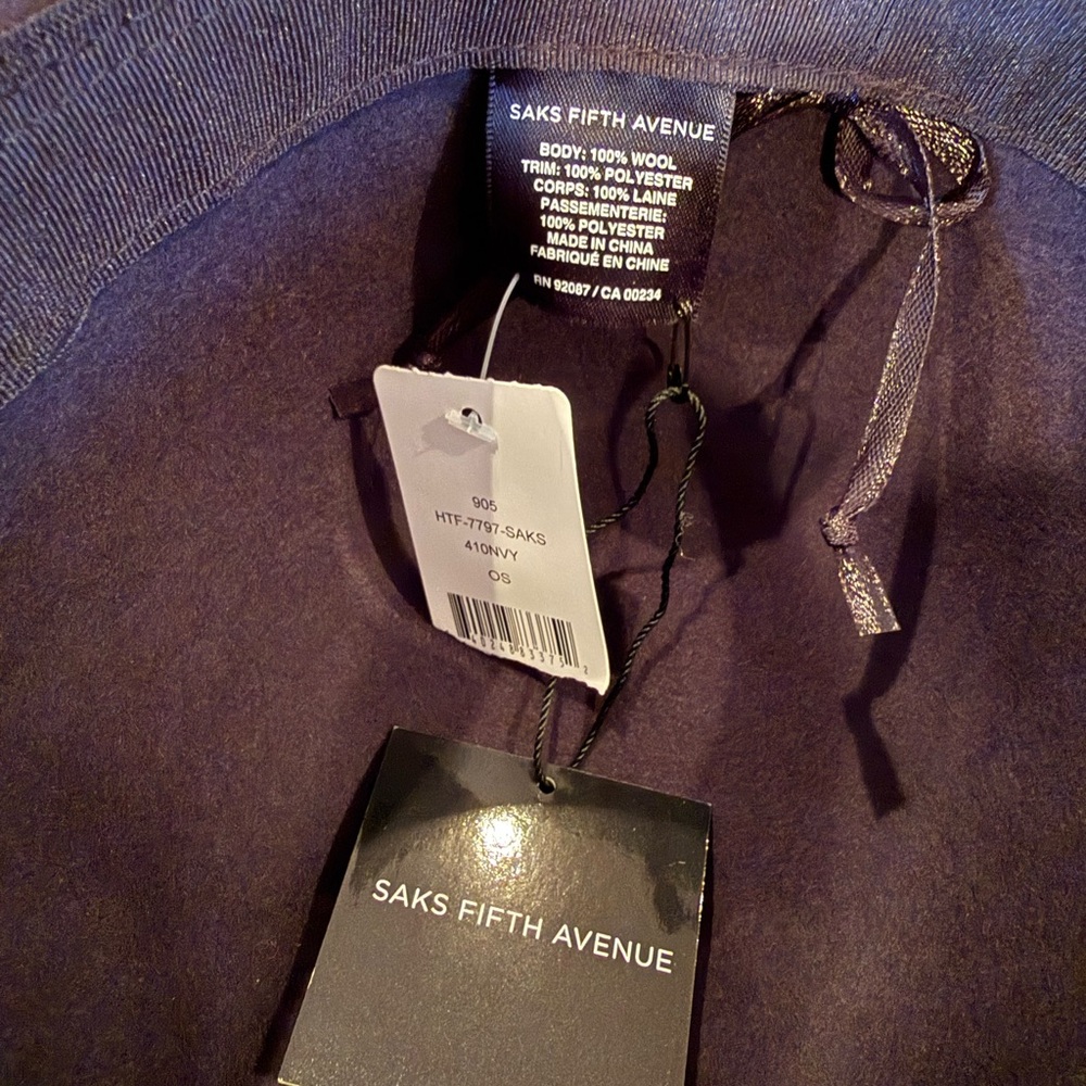 Saks Fifth Avenue Deep Navy Wool Fedora with Ribbon Trim - Picture 4 of 4